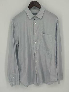 Sunspel England Men’s Button Front Shirt Large White Striped Long Sleeve
